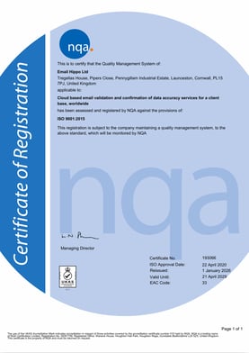 Email Hippo Ltd ISO 9001 Certificate