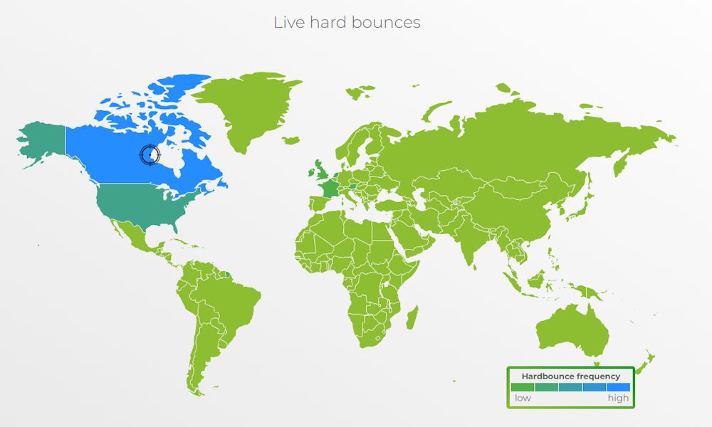 Email Hippo Live hard bounces global map