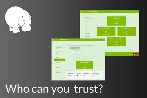 Email Hippo logo and Trust Score screen displays